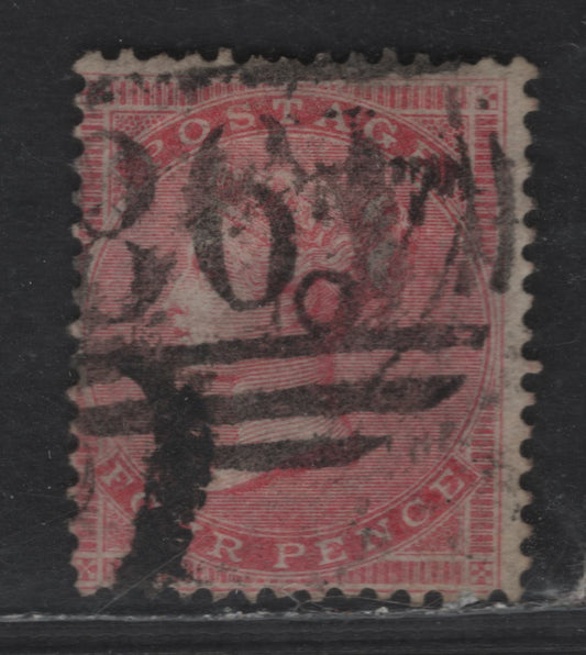 Lot 120 Great Britain SG#66a 4d Rose Queen Victoria, 1855-1857 Queen Victoria Issue, A Very Good Used Single, Large Garter Wmk, White Paper, Heavyish Cancel, Some Rubbing