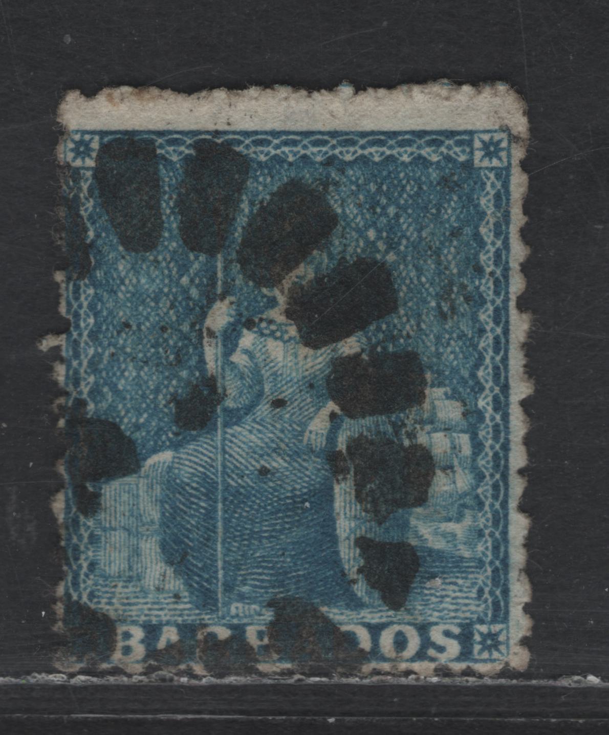 Lot 12 Barbados SG#44 1d Blue Britannia, 1870-1871 Britannia Issue, A Fine Used Single, Rough Perf 14-16, Large Star Wmk