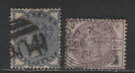 Lot 125 (C) Great Britain SG#187, 190 1/2d & 2.5d Slate Blue - Lilac Queen Victoria, 1883 Lilac& Green Issue, 2 Fine Used Singles