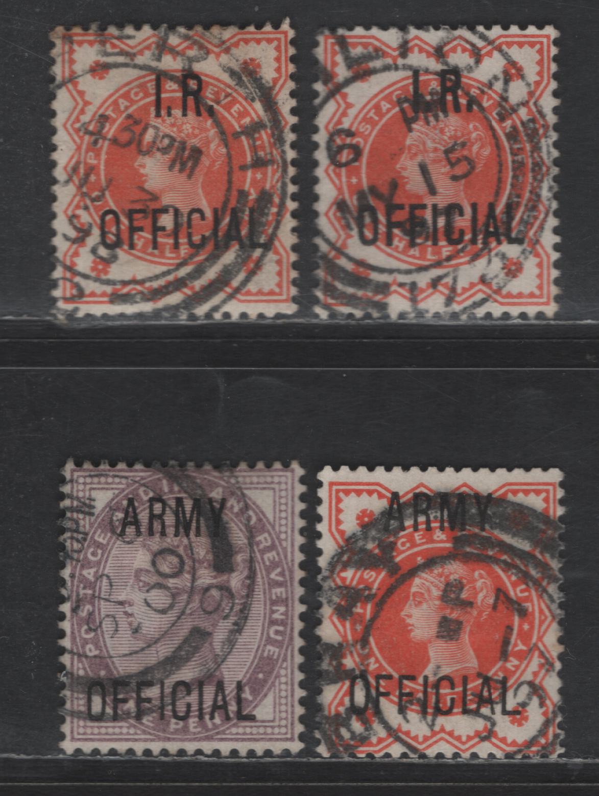 Lot 128 Great Britain SG#O13, O41, O43 1/2d - 1d Vermillion -Lilac Queen Victoria, 1882-1901 Inland Revenue - Army Official Issues, 3 Very Fine Used Singles