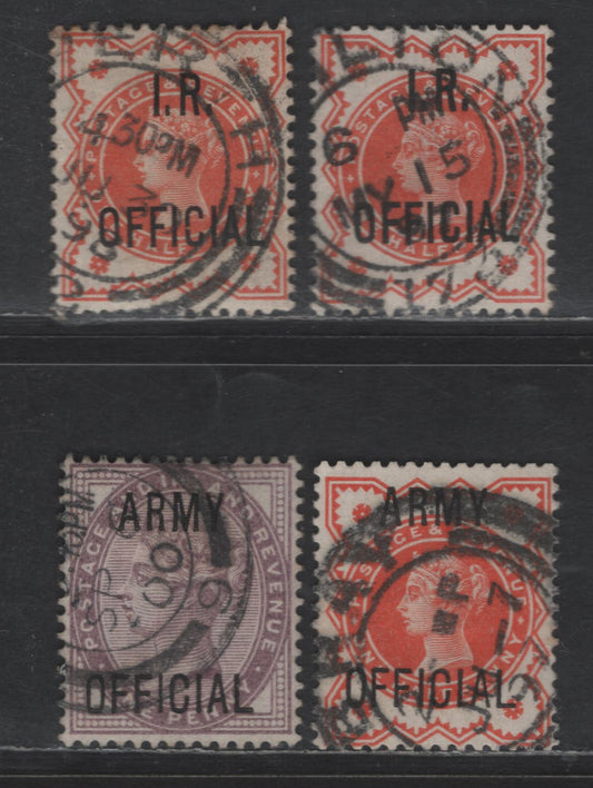 Lot 128 Great Britain SG#O13, O41, O43 1/2d - 1d Vermillion -Lilac Queen Victoria, 1882-1901 Inland Revenue - Army Official Issues, 3 Very Fine Used Singles