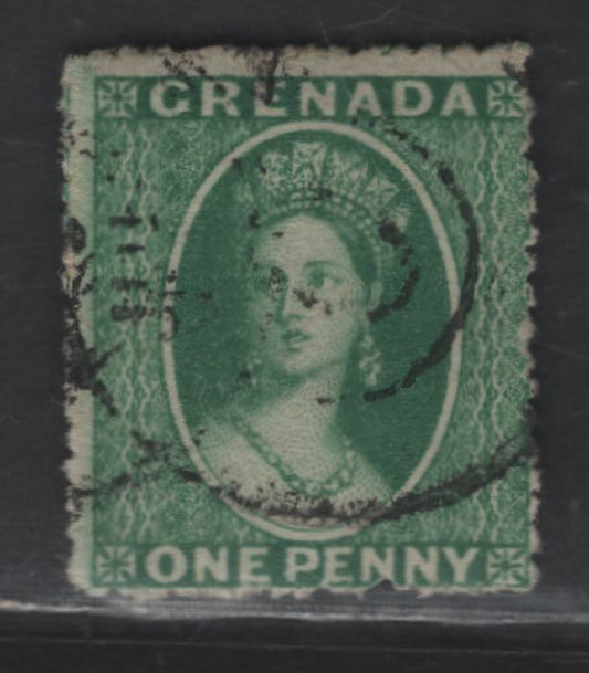 Lot 129 Grenada SG#4a 1d Green Queen Victoria, 1863-1871 Chalon Heads Issue, A Fine Used Single, Sideways Small Star Wmk