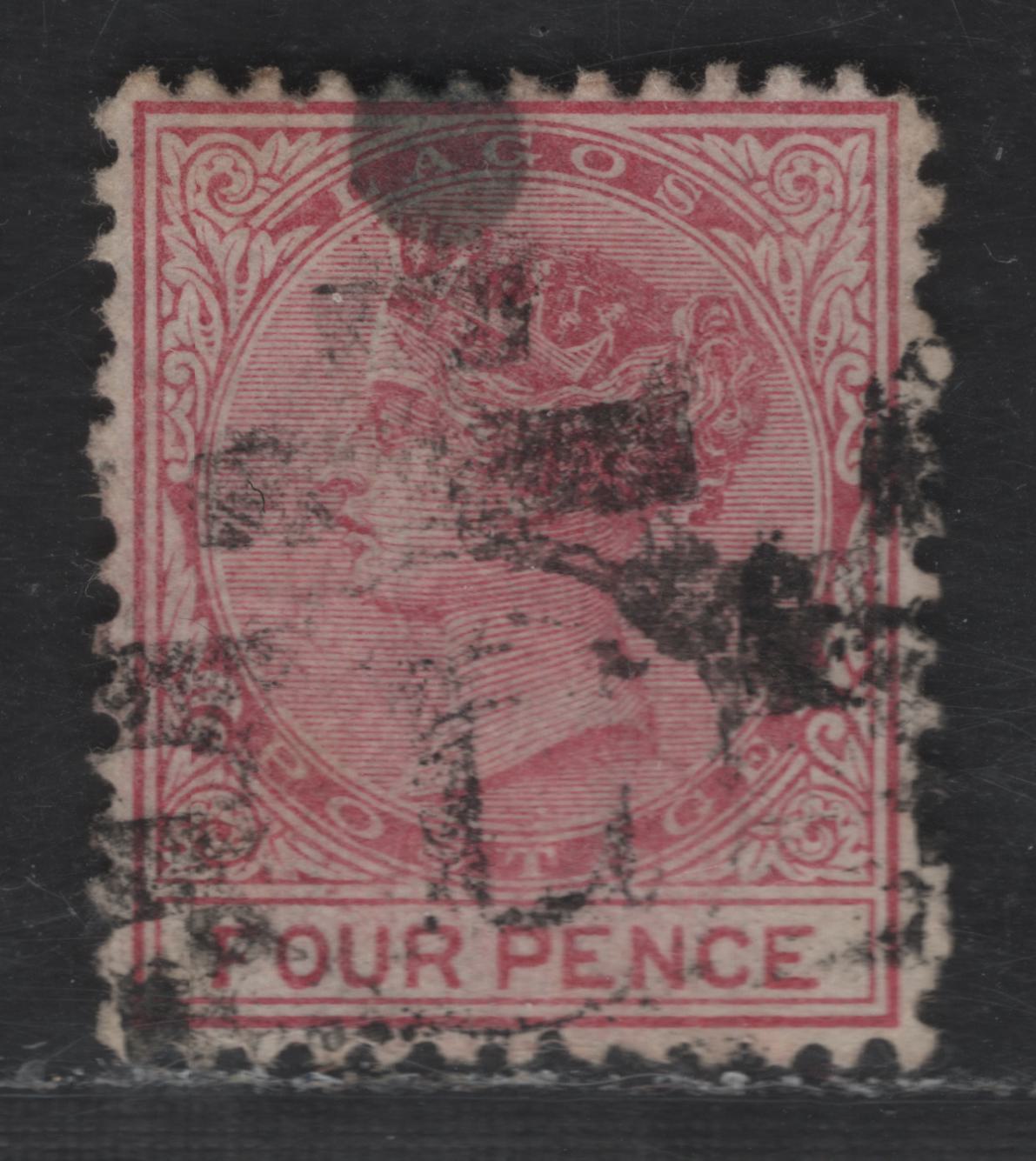Lot 135 (C) Lagos SG#5 4d Rose Queen Victoria, 1874-1875 Queen Victoria Keyplates Issue, A Very Fine Used SinglePerf 12.5