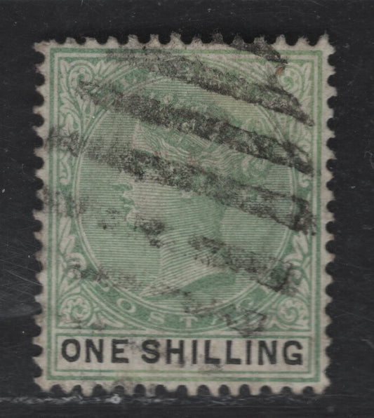 Lot 136 (C) Lagos SG#38a 1/- Blue Green & Black Queen Victoria, 1887-1902 Bicolored Queen Victoria Keyplate Issue, A Very Fine Used Single
