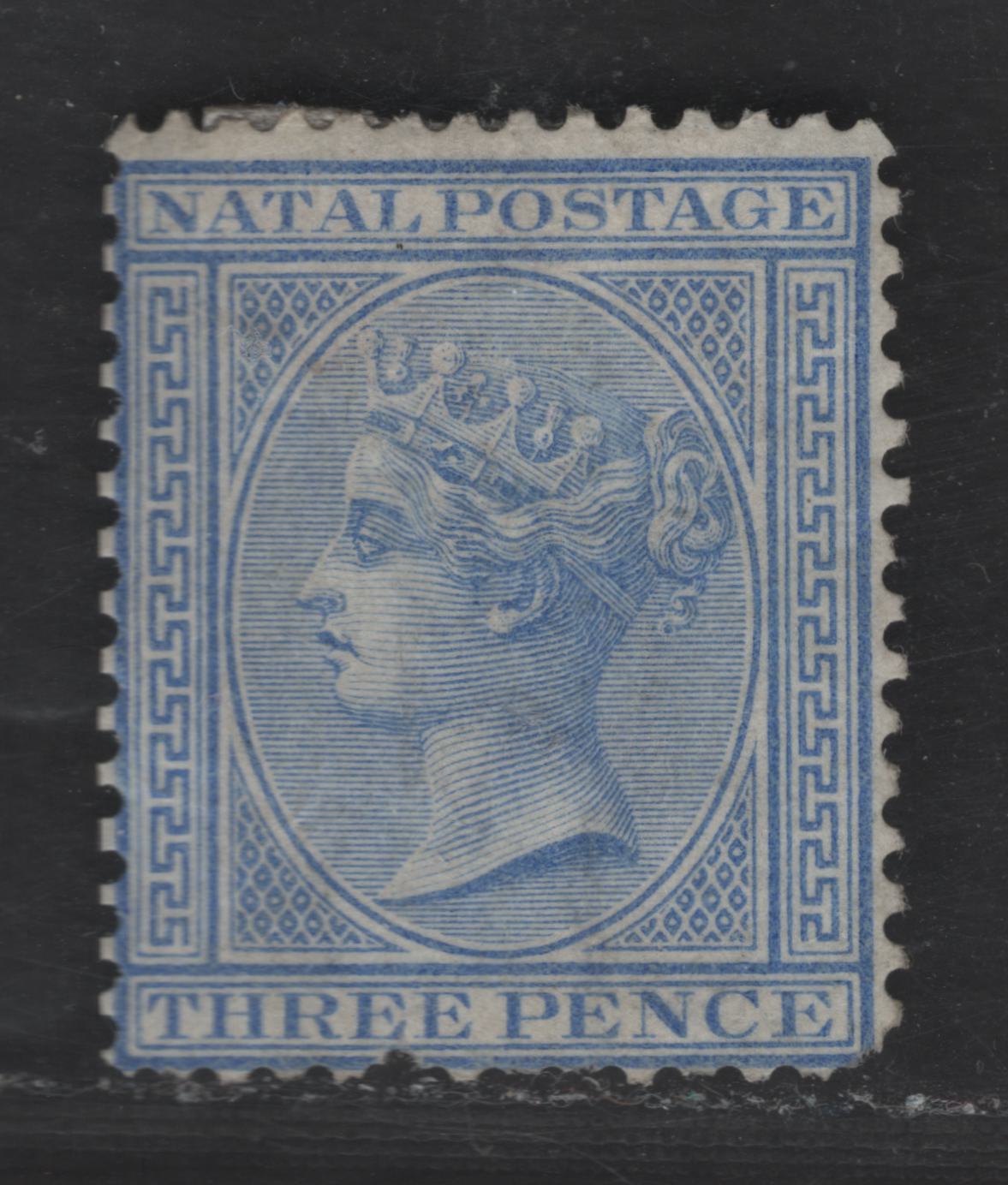 Lot 142 Natal SG#68 3d Blue Queen Victoria, 1874-1899 Queen Victoria Keyplate Issue, A Very Good Unused Single, Crown CC Wmk, Perf 14