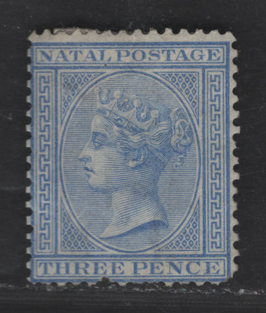 Lot 142 Natal SG#68 3d Blue Queen Victoria, 1874-1899 Queen Victoria Keyplate Issue, A Very Good Unused Single, Crown CC Wmk, Perf 14