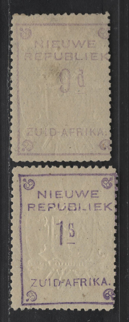 Lot 153 New Republic SG#82-83 9d - 1/- Violet Numeral, 1887 Arms Embossed Numeral Issue, 2 VG/FOG Singles, Without Dates, With Embossed Arms