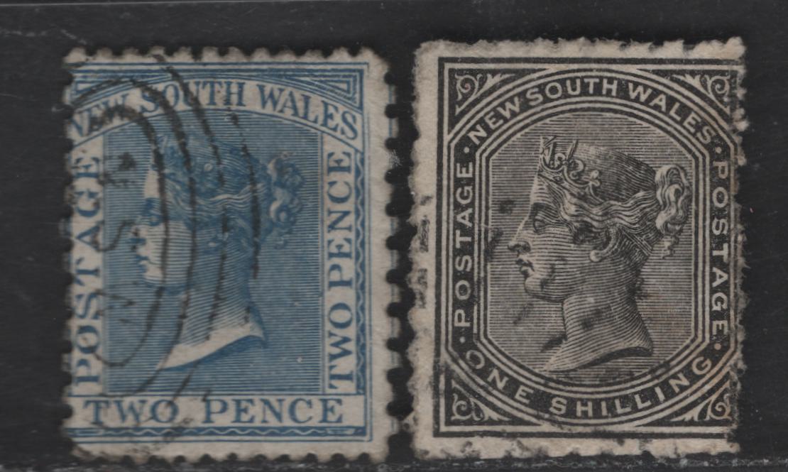 Lot 156 (C) New South Wales SG#224ba, 237 2d - 1/- Blue -Black Queen Victoria, 1882-1897 Queen Victoria Issue, A Fine Used Single, Perf 13x10 & 10, Large Crown & NSW Wmk