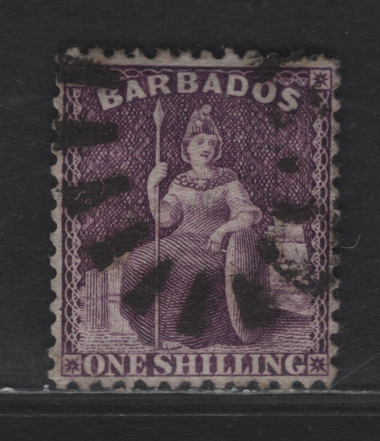 Lot 16 (C) Barbados SG#82 1/- Aniline Violet Britannia, 1875-1881 Britannia Issue, A Very Fine Used Single, Crown CC Sideways Wmk