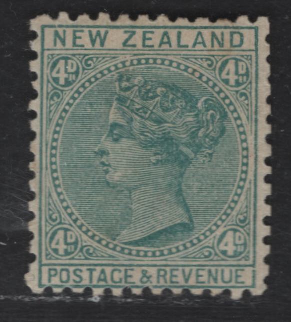 Lot 166 New Zealand SG#199 4d Green Queen Victoria, 1882-1900 Second Queen Victoria Sideface Issue, A VFOG Single Perf 12x11.5, NZ & Star Wmk With 7mm Gap (12b), Vertical Mesh Paper