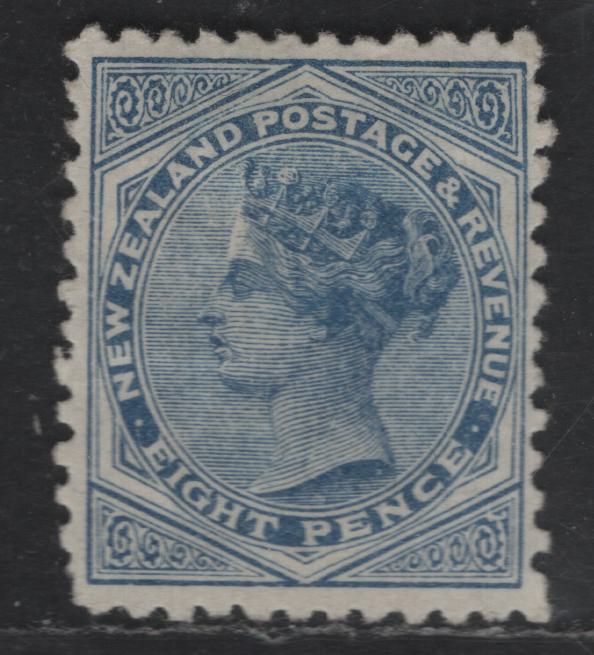 Lot 167 New Zealand SG#202 8d Blue Queen Victoria, 1882-1900 Second Queen Victoria Sideface Issue, A VFOG Single Perf 12x11.5, Wmk 12b, Vertical Mesh Paper