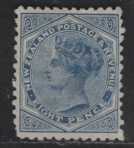 Lot 167 New Zealand SG#202 8d Blue Queen Victoria, 1882-1900 Second Queen Victoria Sideface Issue, A VFOG Single Perf 12x11.5, Wmk 12b, Vertical Mesh Paper