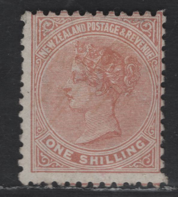 Lot 168 New Zealand SG#203 1/- Pale Red Brown Queen Victoria, 1882-1900 Second Queen Victoria Sideface Issue, A FOG Single, Perf 12x11.5, Wmk 12b, Vertical Mesh Paper