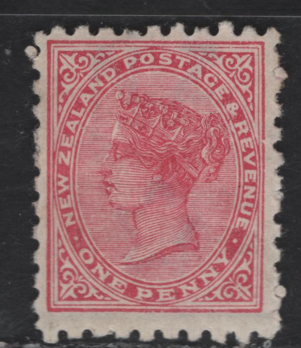 Lot 171 New Zealand SG#218f 1d Deep Rose Queen Victoria, 1891-1895 Second Queen Victoria Sideface Issue, A VFOG Single, Perf 10, Wmk 12b, Red-Brown Advert From First Setting
