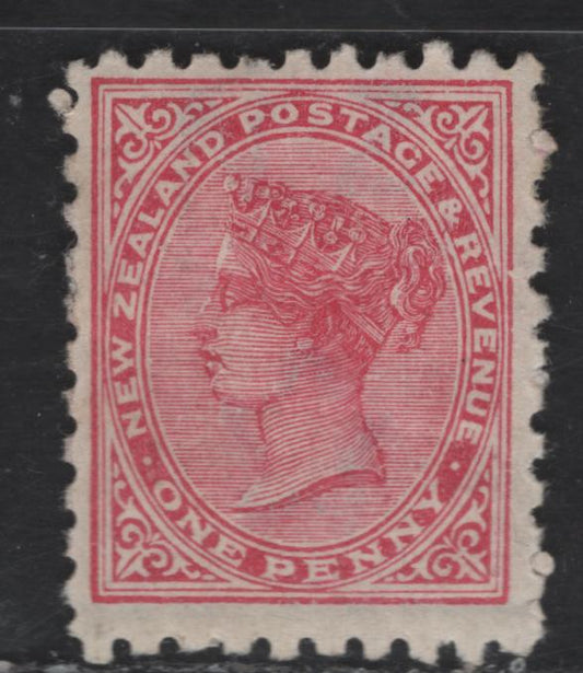 Lot 171 New Zealand SG#218f 1d Deep Rose Queen Victoria, 1891-1895 Second Queen Victoria Sideface Issue, A VFOG Single, Perf 10, Wmk 12b, Red-Brown Advert From First Setting