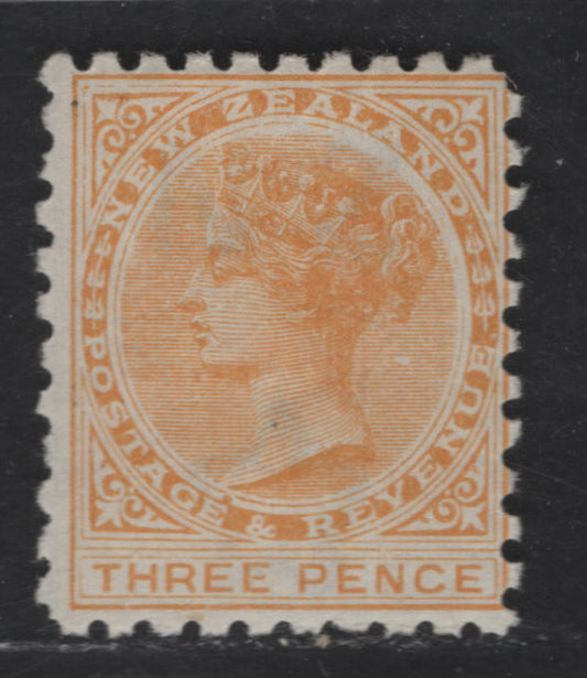 Lot 172 New Zealand SG#221 3d Pale Orange Yellow Queen Victoria, 1891-1895 Second Queen Victoria Sideface Issue, A FOG Single, Perf 10, Wmk 12b, Vertical Mesh Paper