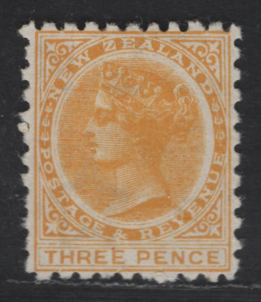 Lot 173 New Zealand SG#221b 3d Lemon Yellow Queen Victoria, 1891-1895 Second Queen Victoria Sideface Issue, A VFOG Single, Perf 10, Wmk 12b, Vertical Mesh Paper