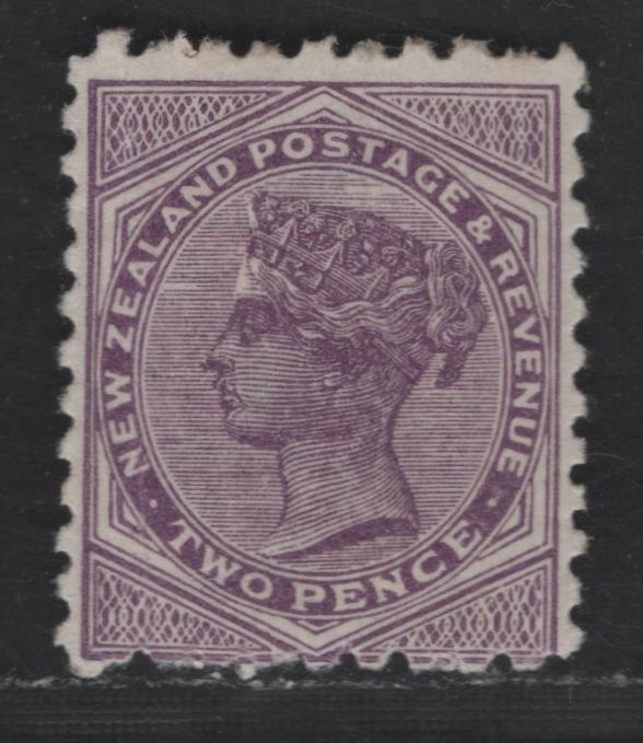 Lot 177 New Zealand SG#229 2d Purple Queen Victoria, 1891-1895 Second Queen Victoria Sideface Issue, A VGOG Single, Perf 10x11, Wmk 12b, Vertical Mesh Paper, Light Vertical Crease