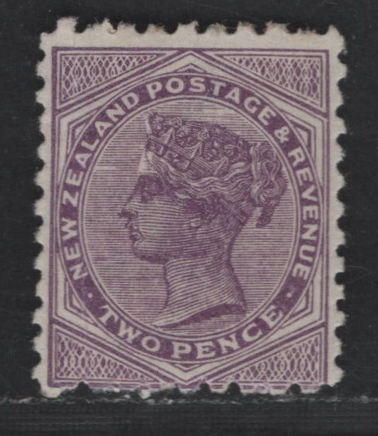 Lot 177 New Zealand SG#229 2d Purple Queen Victoria, 1891-1895 Second Queen Victoria Sideface Issue, A VGOG Single, Perf 10x11, Wmk 12b, Vertical Mesh Paper, Light Vertical Crease