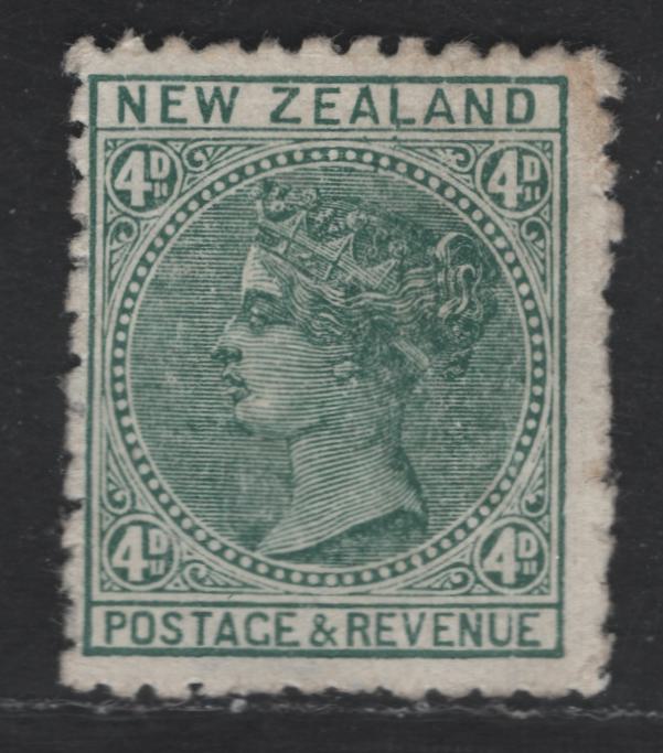 Lot 180 New Zealand SG#241a 4d Bluish Green Queen Victoria, 1895-1900 Second Queen Victoria Sideface Issue, A FOG Single Perf 11, Wmk 12b, Vertical Mesh Paper