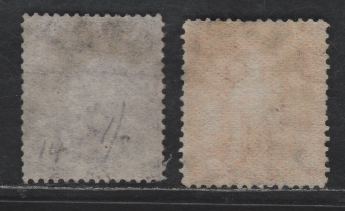 Lot 18 (C) Barbados SG#80, 81w 6d - 1/- Chrome Yellow - Purple Britannia, 1875-1881 Britannia Issue, 2 Very Fine Used Singles, Crown CC Sideways & Sideways Inverted Wmks