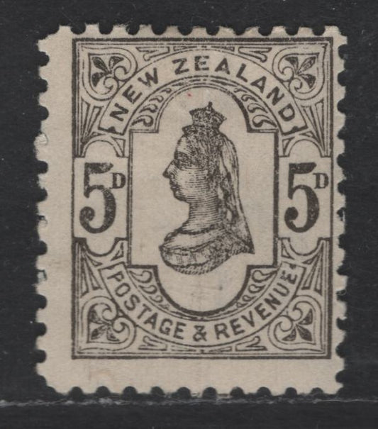Lot 181 New Zealand SG#242 5d Olive Black Queen Victoria, 1895-1900 Second Queen Victoria Sideface Issue, A FOG Single, Perf 11, Wmk 12b, Vertical Mesh Paper