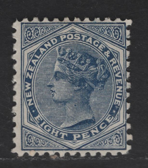 Lot 183 New Zealand SG#244 8d Blue Queen Victoria, 1895-1900 Second Queen Victoria Sideface Issue, A FOG Single, Perf 11, Wmk 12b, Vertical Mesh Paper