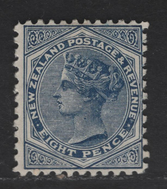 Lot 183 New Zealand SG#244 8d Blue Queen Victoria, 1895-1900 Second Queen Victoria Sideface Issue, A FOG Single, Perf 11, Wmk 12b, Vertical Mesh Paper