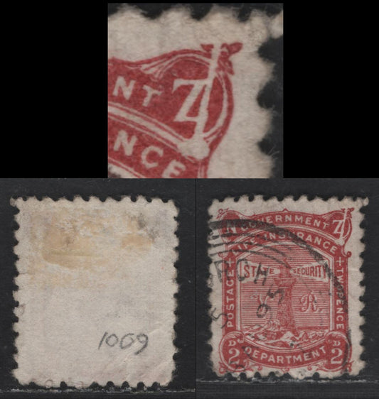 Lot 190 (C) New Zealand SG#L9a 2d Red Brown Lighthouse, 1891-1898 Life Insurance Department Issue, A Very Good Used Single, Perf 10, Wmk 12b, Z Flaw, Light Corner Crease