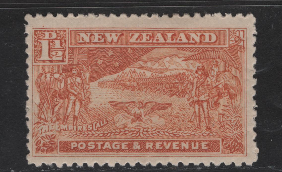 Lot 200 New Zealand SG#275b 1.5d Chestnut Commemorative of the New Zealand Contingent, 1900 Pictorial Issue, A VFOG Single, Perf 11 Double Lined Star & NZ
