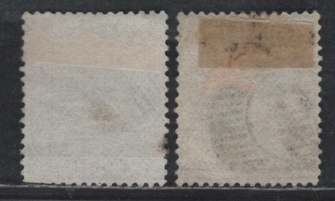 Lot 214 Orange Free State SG#24, 36 1/2d & 1d on 5/- Blue Green Tree, 1881-1882 Surcharged Issue, 2 Very Good/Fine Used Singles, 1d With Straight Serif & Antique 'd', Clipped Perfs At Lower Right