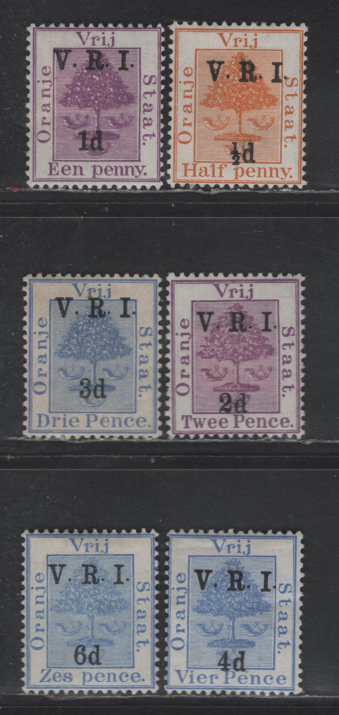 Lot 217 Orange Free State SG#112-114, 117-118, 120 1/2d on 1.5d - 6d on 6d  Tree, 1900 Surcharged Issue, 6 F/VFOG Singles