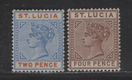 Lot 229 St Lucia SG#45, 48 2d - 4d Ultramarine & Orange - Brown Queen Victoria, 1891-1898 Queen Victoria Imperium Keyplates Issue, 2 VFNH Singles, Die 2
