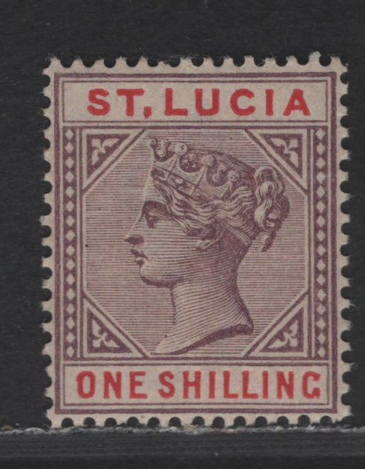 Lot 231 St Lucia SG#50 1/- Dull Mauve & Red Queen Victoria, 1891-1898 Queen Victoria Imperium Keyplates Issue, A VFNH Single, Die 2