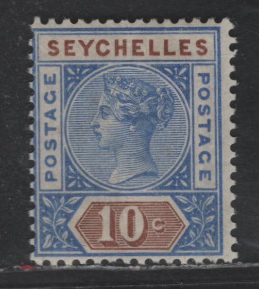 Lot 236 Seychelles SG#4 10c Ultramarine & Brown Queen Victoria, 1899 Queen Victoria Keyplate Issue, A FOG Single, Die 1