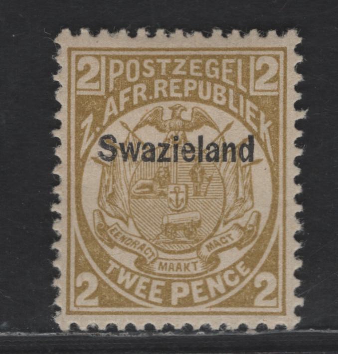Lot 248 Swaziland SG#5 2d Olive Bistre Transvaal Arms, 1889-1890 Swaziland Overprinted Transvaal Arms Issue, A VFOG Single, Perf 12.5