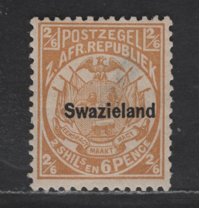 Lot 250 Swaziland SG#7 2/6d Buff Transvaal Arms, 1889-1890 Swaziland Overprinted Transvaal Arms Issue, A VGOG Single, Hinge Thin On Back