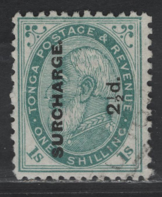 Lot 261 (C) Tonga SG#24b 2.5d on 1/- Deep Green King George V, 1894 Surcharge Issue, A Very Fine Used Single, Perf 12x11.5