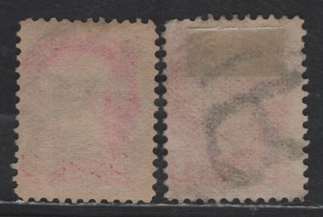 Lot 279 Canada #41 3c Dull Orange vermillion & Bright Orange Vermillion Queen Victoria, 1888-1897 Small Queen Issue, 2 Good/Very Good Used Singles, Mid & Late Second Ottawa Printings, Papers 1O-B & 2O-C, Distinct R Cancels
