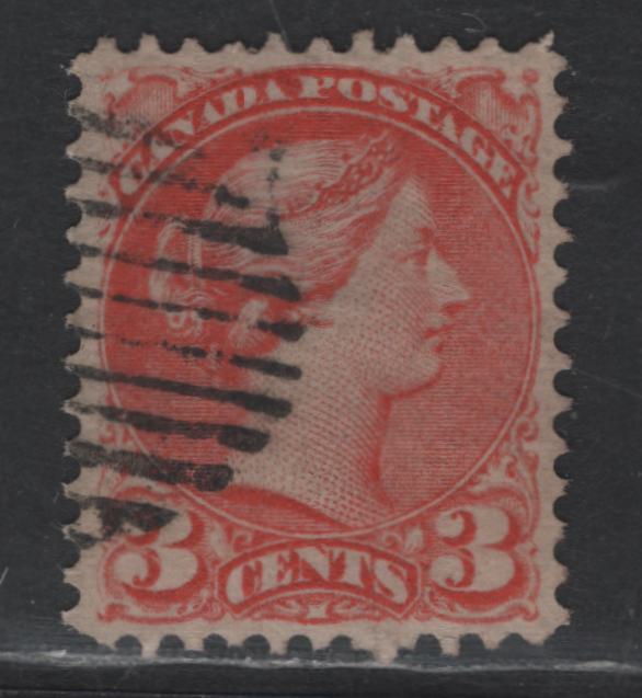 Lot 282 Canada #41 3c Orange Vermillion Queen Victoria, 1888-1897 Small Queen Issue, A Very Fine Used Single, Mid Second Ottawa Printing, Paper 2O-E, Perf 12x12.1, Nova Scotia Grid Cancel