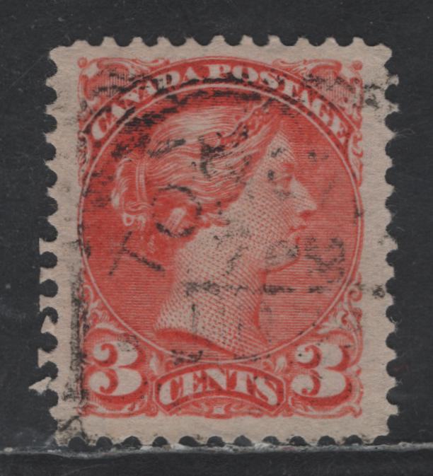 Lot 285 Canada #41var 3c Orange Vermillion Queen Victoria, 1888-1897 Small Queen Issue, A Very Fine Used Single, Mid Scond Ottawa Printing, Paper 2O-R, Perf 11.9x12.2, Toronto Squared Circle Cancel