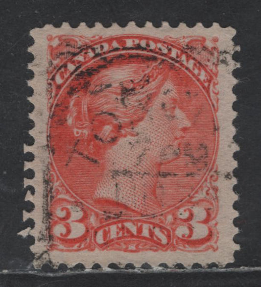 Lot 285 Canada #41var 3c Orange Vermillion Queen Victoria, 1888-1897 Small Queen Issue, A Very Fine Used Single, Mid Scond Ottawa Printing, Paper 2O-R, Perf 11.9x12.2, Toronto Squared Circle Cancel