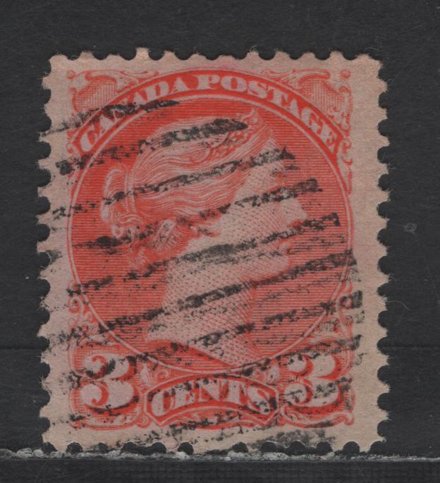 Lot 290 Canada #41var 3c Bright Aniline Orange Vermillion Queen Victoria, 1888-1897 Small Queen Issue, A Very Fine Used Single, Mid Second Ottawa Printing, Paper 2O-E