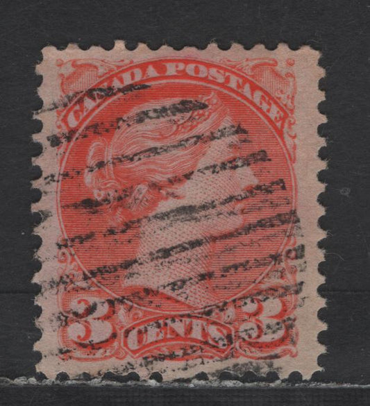 Lot 290 Canada #41var 3c Bright Aniline Orange Vermillion Queen Victoria, 1888-1897 Small Queen Issue, A Very Fine Used Single, Mid Second Ottawa Printing, Paper 2O-E