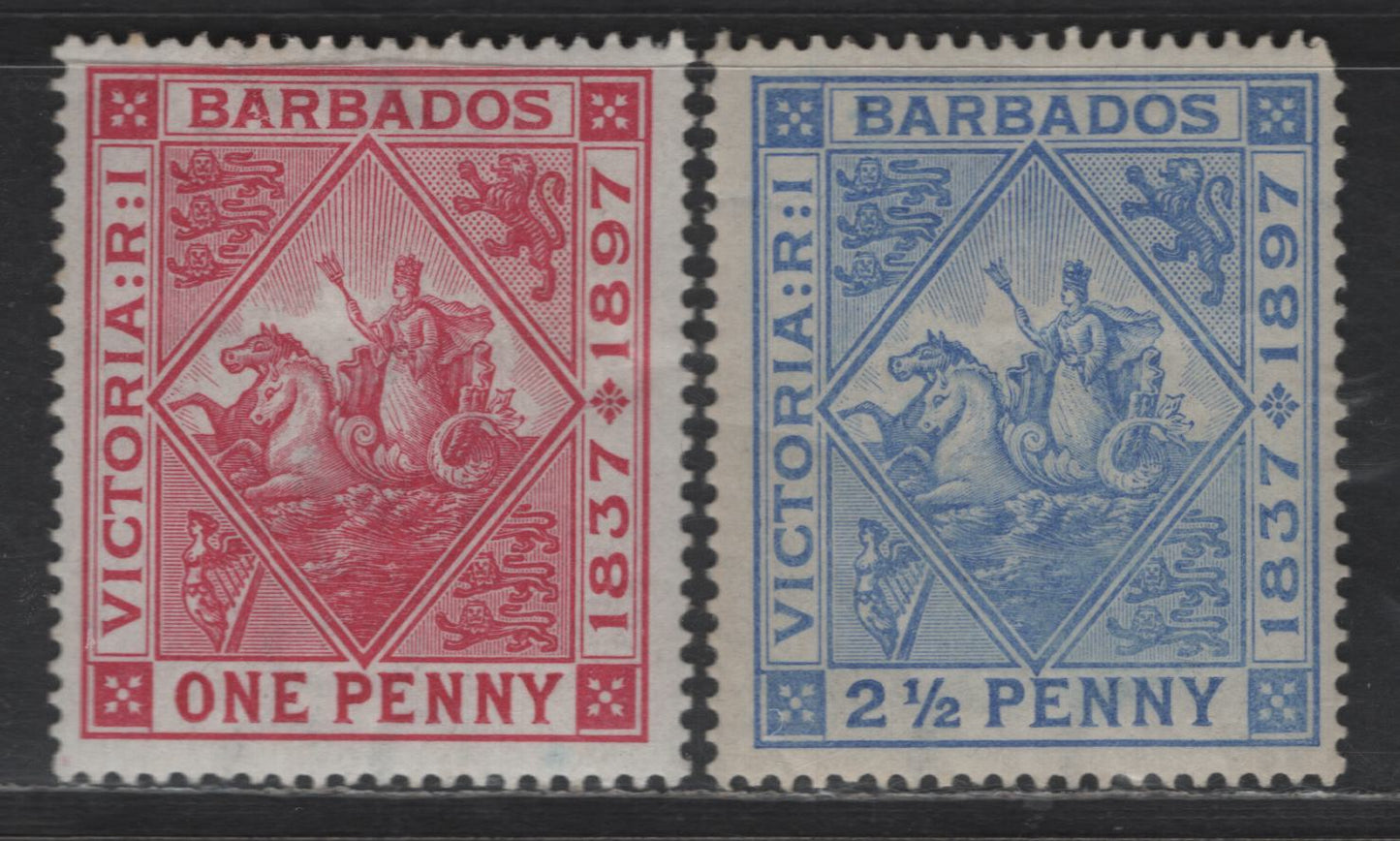 Lot 29 Barbados SG#118-119 1d - 2.5d Carmine - Ultramarine Seahorses & Carridge, 1897 Diamond Jubilee Issue, 2 FOG/NH Singles, White Paper, 2.5d Is NH