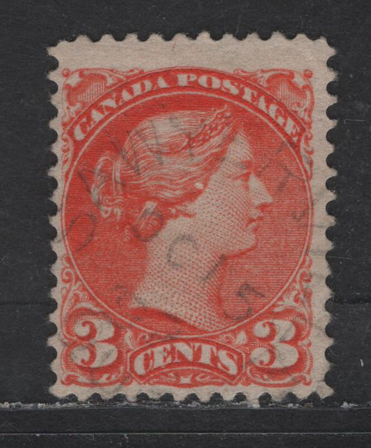 Lot 292 Canada #41 3c Bright Orange Queen Victoria, 1888-1897 Small Queen Issue, A Fine Used Single, Early Second Ottawa Printing, Paper Type 2O-E, Perf 12x12.1, October 15th 1892 Sawyerville, Quebec Split Ring Cancel
