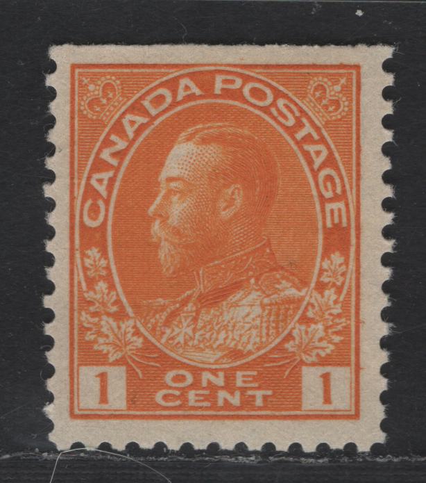 Lot 300 Canada #105 1c Yellow Orange King George V, 1911-1928 Admiral Issue, A VFOG Single, Die 1, Wet Printing, Top Sheet Margin