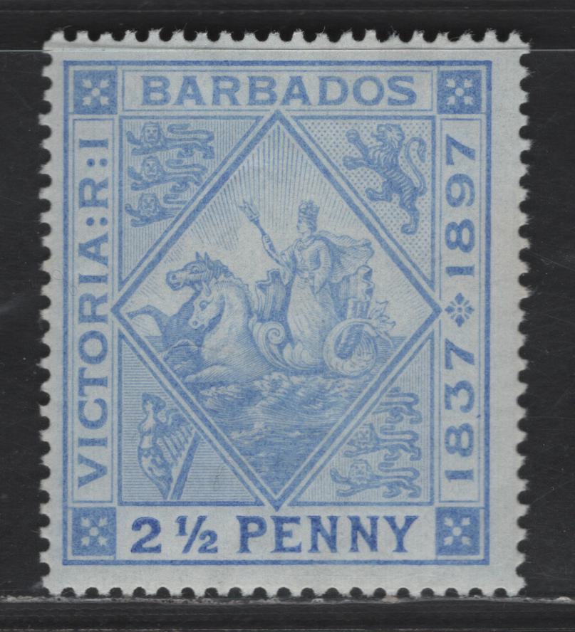 Lot 30 Barbados SG#128 2.5d Ultramarine Seahorses & Carridge, 1897 Diamond Jubilee Issue, A FOG Single, Blued Paper