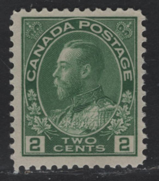 Lot 307 Canada #107e 2c Green King George V, 1911-1928 Admiral Issue, A FNH Single, Dry Printing, Thick Opaque Paper, Redrawn Frameline, Streaky Gum