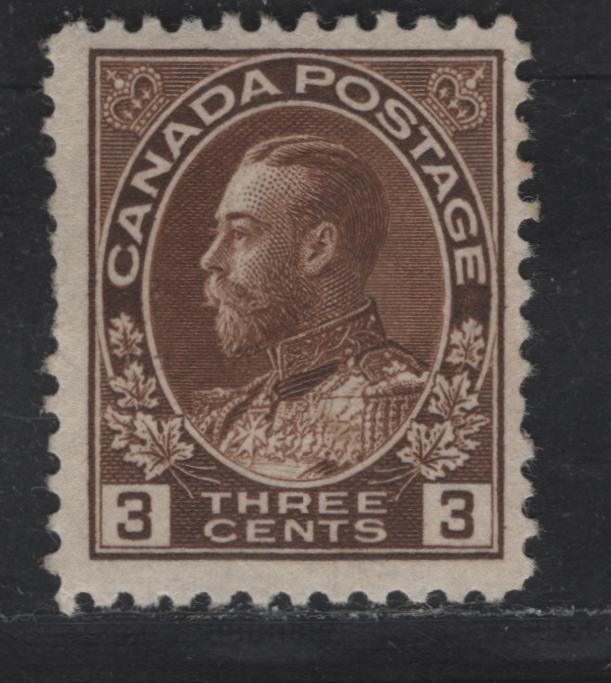 Lot 310 Canada #108 3c Reddish Brown King George V, 1911-1928 Admiral Issue, A FOG Single, Wet Printing, Retouched Frameline